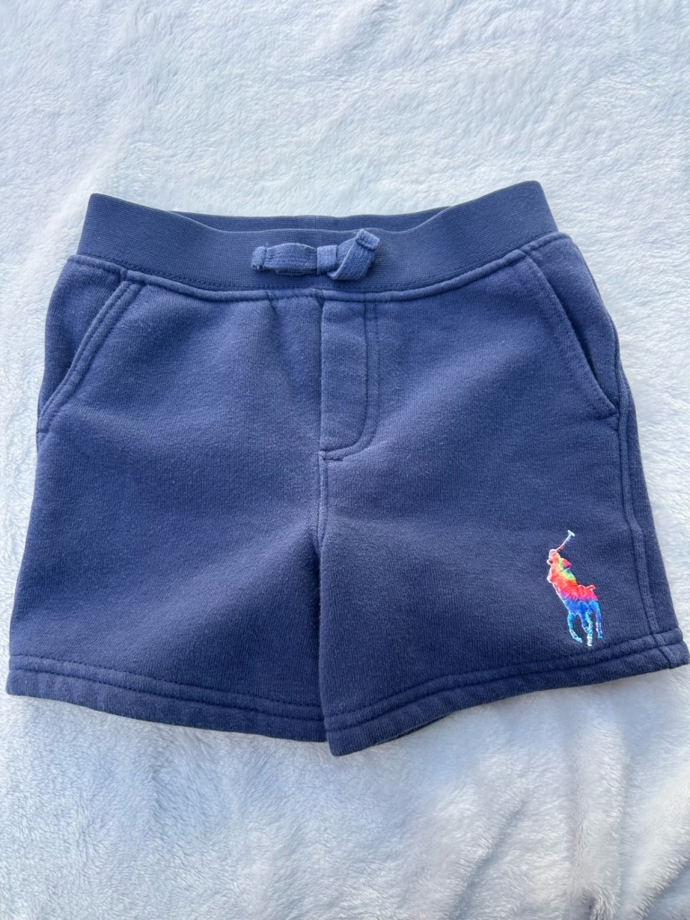 Polo by Ralph Lauren Navy Fleece Kids' Shorts with Rainbow Pony Logo